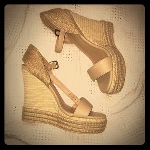 JustFab tan wedges